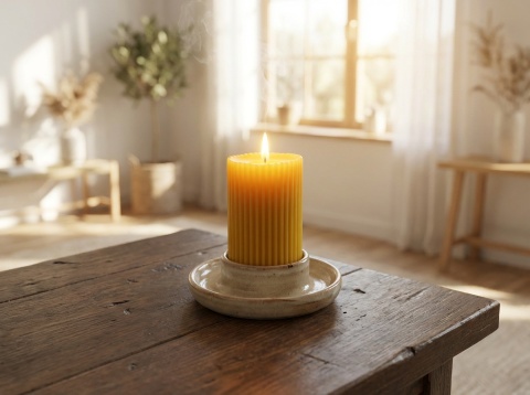 Słupek prążkowany szeroki - świeczka z wosku pszczelego