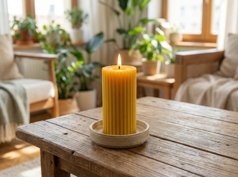 Słupek prążkowany wąski - świeczka z wosku pszczelego